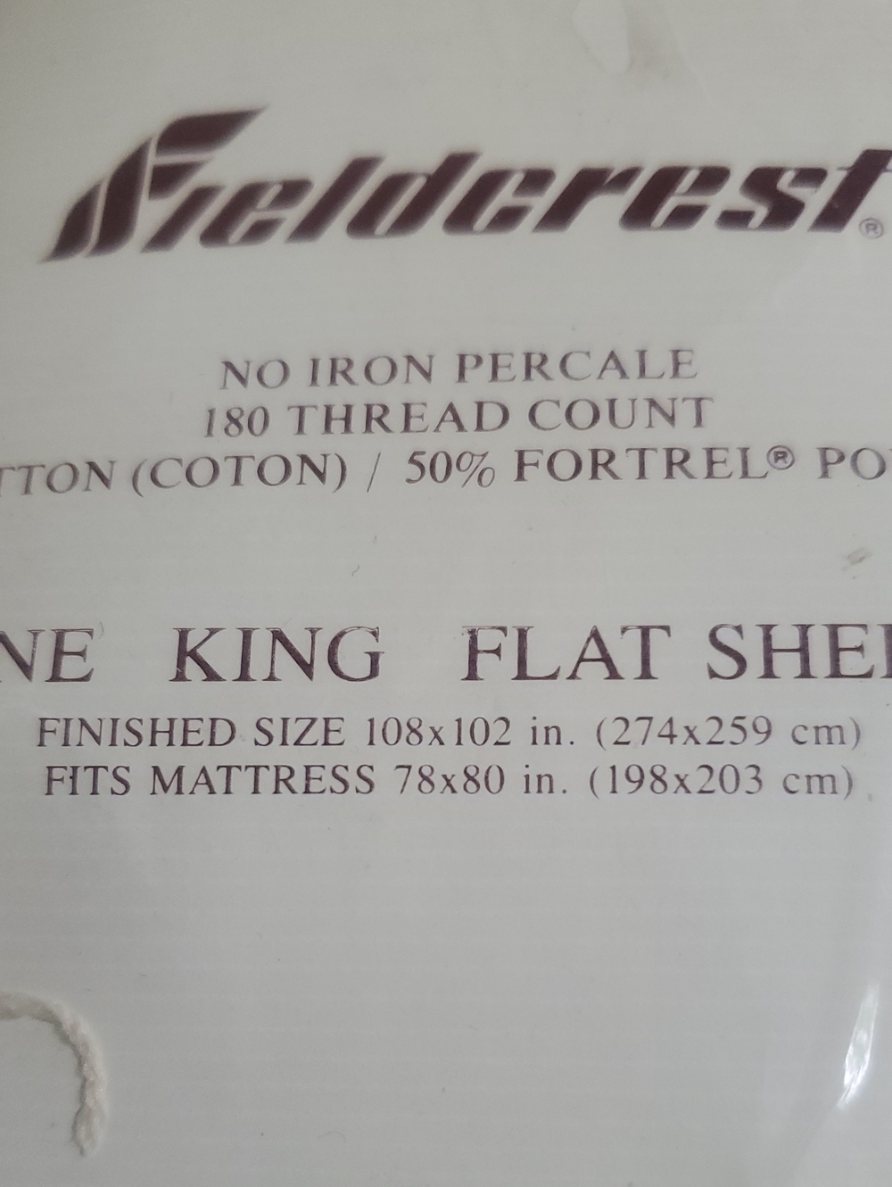 New In Pkg Fieldcrest 180 Count 1 King Flat Sheet Cream Blue Print - Picture 8 of 8